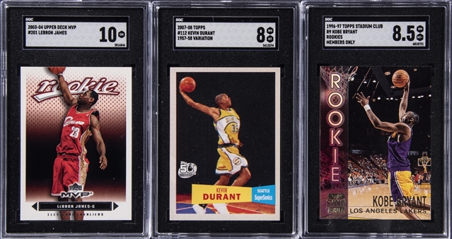 1996-2008 SGC Graded Rookie Card Collection (3) Featuring Kobe Bryant, LeBron James, & Kevin Durant 